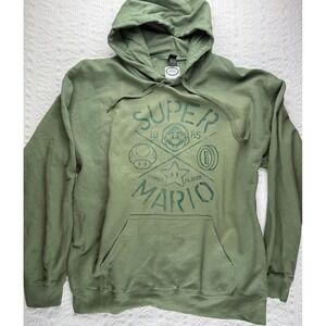 Nintendo Super Mario Hoodie Mens L Green Graphic Pullover